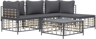 vidaXL Set Muebles De Jard&iacute;n 4 Pzas Y Cojines Rat&aacute;n Pe Gris Antracita Vidaxl