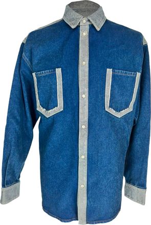 Marni Two-Tone Denim Button Down Shirt in Blue Cotton
