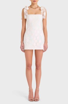 Amanda Uprichard Keenan Floral Appliqu&eacute; Cocktail Skort Romper in White at Nordstrom, Size X-Small