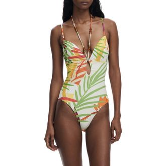 Desigual Beaded One-Piece Swimsuit in Light Beige at Nordstrom Rack, Size Medium