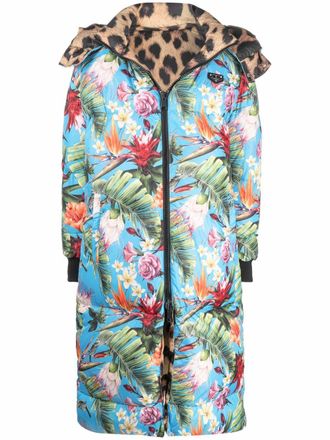 Philipp Plein Iconic Plein reversible hooded coat - women - Polyester/Polyester/Down/Wool/Acrylic/Spandex/Elastane - M - Brown