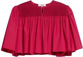 Chlo&eacute; Crop Smocked Yoke Cotton Poplin Top in Garnet Pink at Nordstrom, Size 10 Us