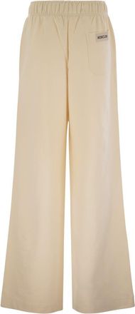 Moncler Womens Wide-leg Cotton Sport Pants - Ivory - Size Medium