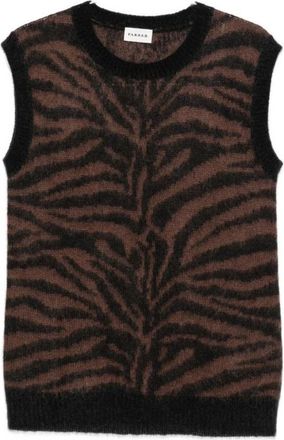 P.A.R.O.S.H. Mouwloos Gebreid Vest met Zebraprint - Dames - Ronde hals truien - Veelkleurig - M - Truien & Vesten