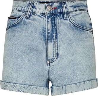 Philipp Plein Hot Pants Crystal - Dames - Denim shorts - Blauw - W28 - Denim - Korte Broeken