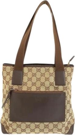 Gucci Pre-owned Shoulder Bags, female, Brown, Size: ONE SIZE Pre-owned GG Canvas Leather 2way Tote Bag