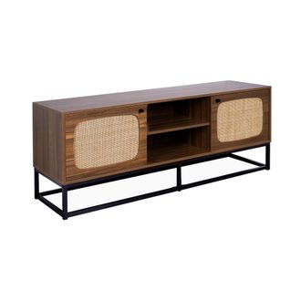 Sweeek Soporte de tv de madera y ca&ntilde;a redondeada 140cm, natural
