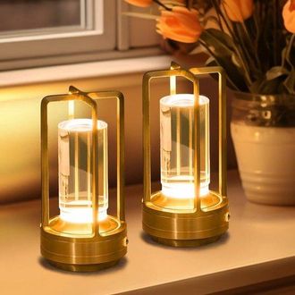 OEM L&aacute;mpara De Mesa Con Carga Inal&aacute;mbrica, 3, Cristal, Regulador De Intensidad Continuo, Cafeter&iacute;a, Bar, Mesa De Comedor, Restaurante, Oro (2)