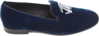 Roberto Cavalli Florence Pantofola Ricamo Monogramma - Heren - Loafers - Blauw - 42 EU - Leer - Schoenen