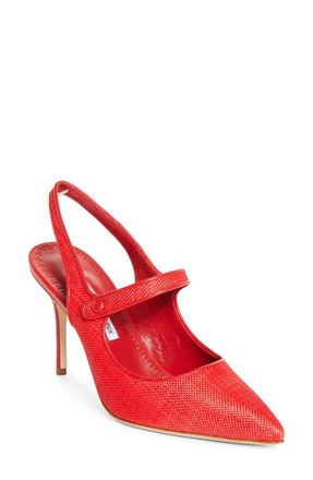 Manolo Blahnik Camparisli Pointed Toe Mary Jane Slingback Pump in Bright Red/Bright Red at Nordstrom, Size 10.5Us