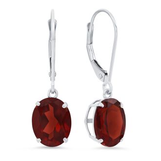 MAX + STONE 14K White Gold 8X10mm Oval Gemstone Dangle Earrings