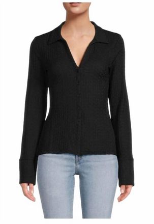 French Connection Tash Textured Button Front Top In Blackout