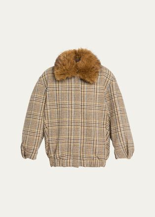 Ronny Kobo Savannah Tweed Faux Fur Collar Jacket
