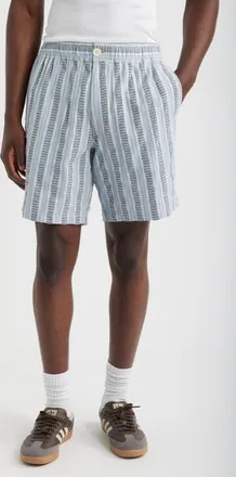 Wax London Kurt Multistripe Cotton Dobby Shorts in Blue at Nordstrom, Size 34