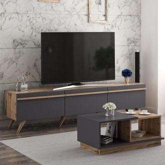 Dmora Muebles De Sala Lerici, Modular, 2 Estantes, 3 Puertas, Negro Antracita