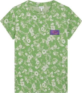 Loewe Slim T-shirt met bloemenjacquardpatroon - Dames - T-shirts - Groen - S - Katoen - Tops