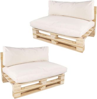 EDÈN JARDÍ Pack 2 sofás palet con cojines de jardín, poliéster 180 gr, beige