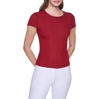 DKNY Short Sleeve Contrast Stitch T-Shirt in Rhythm Red/Black at Nordstrom Rack, Size X-Large