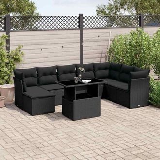vidaXL Set De Sof&aacute;s De Jard&iacute;n 8 Piezas Y Cojines Rat&aacute;n Sint&eacute;tico Negro Vidaxl