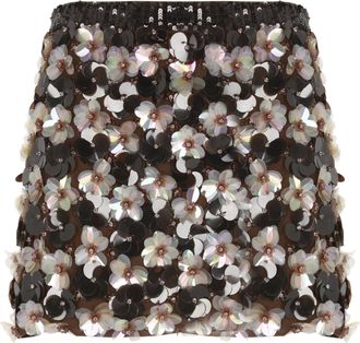 P.A.R.O.S.H. Floral Sequined Mini Skirt with Elastic Waistband