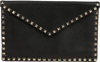 Valentino Garavani Valentino Black Leather Rockstud Envelope Clutch (Authentic Pre-Loved)