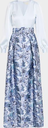 Sachin & Babi Zoe Satin Crepe & Floral-Print Mikado Gown