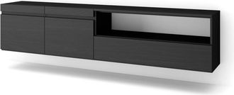 Skraut Home Mueble tv efecto madera negro 200x35x45cm colgado