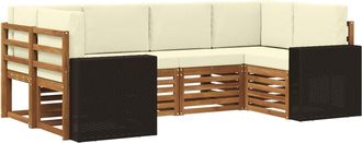 vidaXL Conjunto De Sof&aacute;s De Exterior 6 Uds. Natural Y Crema Poli&eacute;ster Vidaxl
