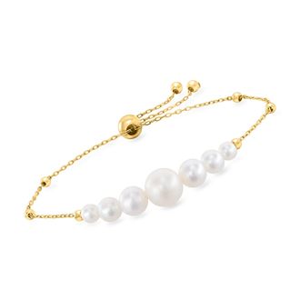 Ross-Simons 4-9.5mm Cultured Pearl Bolo Bracelet in 14kt Yellow Gold