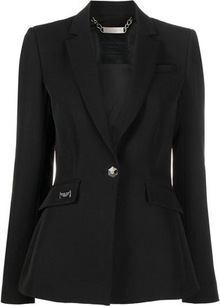 Philipp Plein rhinestone-logo single-breasted blazer - women - Viscose/Spandex/Elastane/Polyester/glass - S - Black