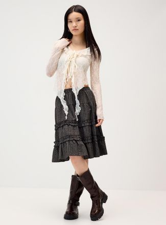 Twik Womens Checkered tiered midi skirt