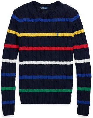 Ralph Lauren STRIPED CABLE-KNIT COTTON SWEATER