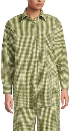 Lands End Oversized Seersucker Shirt in Vintage Lime Green Gingham at Nordstrom, Size X-Small