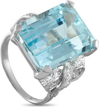 Luxury Bazaar Platinum 0.21ct Diamond and Aquamarine Ring MF01-123025