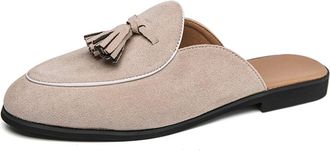 Generic Mules for Men Pointed Toe Flats Slip-on Comfort Backless Loafers Buckle Mule Shoes Mens Fashion Slippers (Beige,5.5)