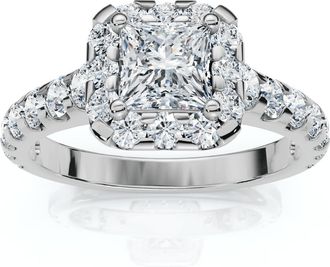 Pompeii3 Princess Cut Diamond Engagement Ring 1 1/10 Ct Halo Band 14k White Gold Size Selectable