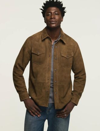 Lucky Brand Mens Suede Western Shirt Jacket