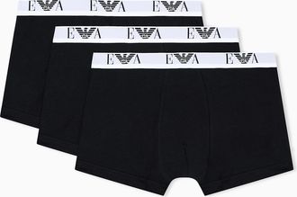 Emporio Armani Mens Emporio Armani 3-Pack Mens Boxer Shorts with Eagle Logo Waistband - Black/Black/Black - Size: 35/34/32