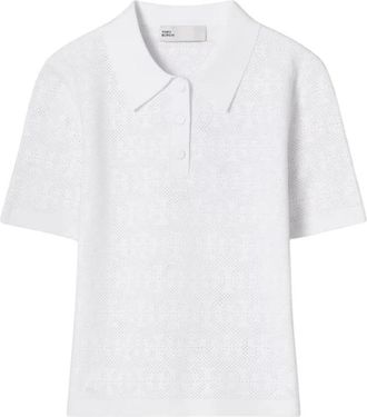 Tory Burch Pointelle Viscose Polo - Dames - Polos - Wit - M - Polyester - Tops