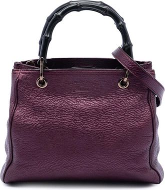 Gucci Pre-owned Gucci Small Metallic Calfskin Bamboo Shopper Satchel 336032 520981