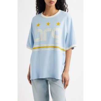 Daydreamer Argentina World Cup Oversized Graphic Ringer T-Shirt in Fresh Blue Combo at Nordstrom