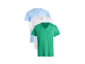 Polo Ralph Lauren Classic Fit V-Neck Undershirts Mens T Shirt White/Raft Green/Office Blue : 2XL, Cotton