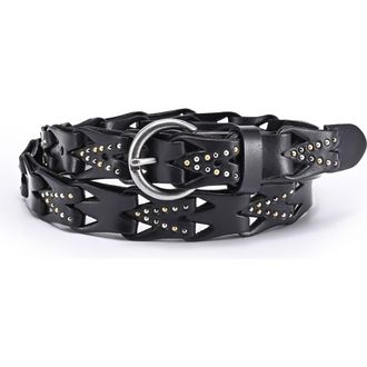 OLD TREND Oranda Genuine Leather Woven Studded Statement Belt in Black at Nordstrom, Size Medium