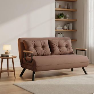 Dmora Sof&aacute; Cama 2 Plazas Calvin, Con Almacenaje, Reclinable, Con Reposabrazos, 133x78 Cm Marr&oacute;n Arena