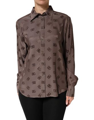 Dolce & Gabbana Womens Brown Collared Long Sleeves Logo Shirt Top