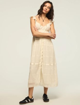 Lucky Brand Womens Easy Tiered Button Through Maxi Dress