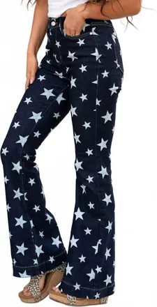 Judy Blue Im Seeing Stars Flare Jeans In Dark Blue Wash