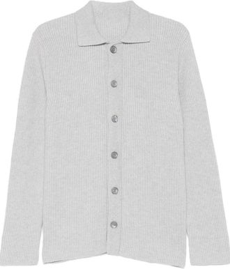 Paolo Fiorillo Light Grey Ribbed Knit Cardigan Shirt