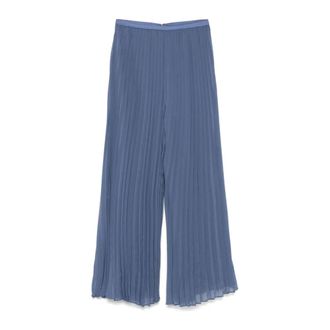 Emporio Armani Wide Trousers, female, Blue, M, Georgette Pliss&eacute; Trousers with Satin Waist