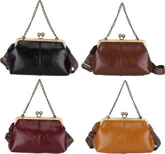 Generic Women Retro Crossbody Bag Kiss Lock Handbag Shoulder Bag Evening Clutch (Brown)